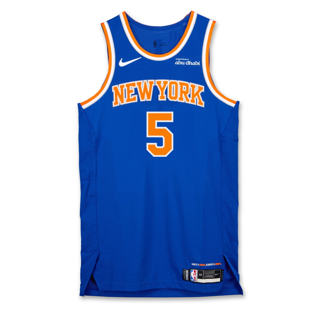 View full screen - View 1 of Lot 24. Malcolm Brogdon ‘Abu Dhabi Games’ New York Knicks 2025-2026 Game Worn Icon Edition Jersey | Matched to 2 Games.