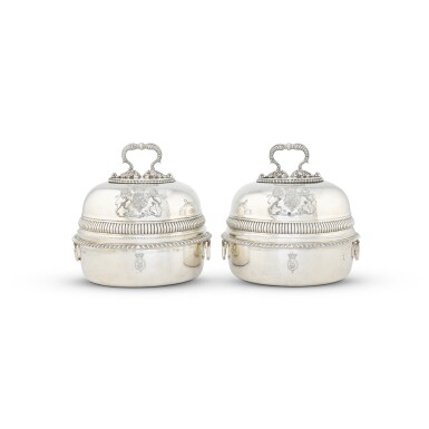 View full screen - View 1 of Lot 54. Royal: a pair of George III silver vegetable dishes, Richard Cooke, London, 1806.