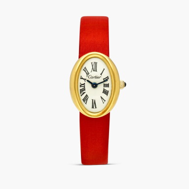 View full screen - View 1 of Lot 2478. Baignoire | An oval yellow gold lady’s wristwatch with original gold deployant buckle, Circa 1967-68.