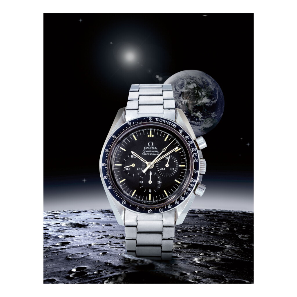 View full screen - View 1 of Lot 26. OMEGA | SPEEDMASTER REF 145.022-69 ST 'STRAIGHT WRITING', A STAINLESS STEEL CHRONOGRAPH WRISTWATCH WITH BRACELET, MADE IN 1971.