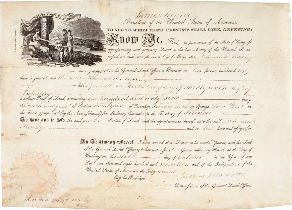 View full screen - View 1 of Lot 112. US Presidents | documents signed by James Monroe and John Quincy Adams, 1815-17.