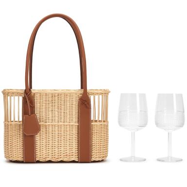 View full screen - View 1 of Lot 24. Gold Taurillon and Osier Wicker Park Bottle Basket, 2024.