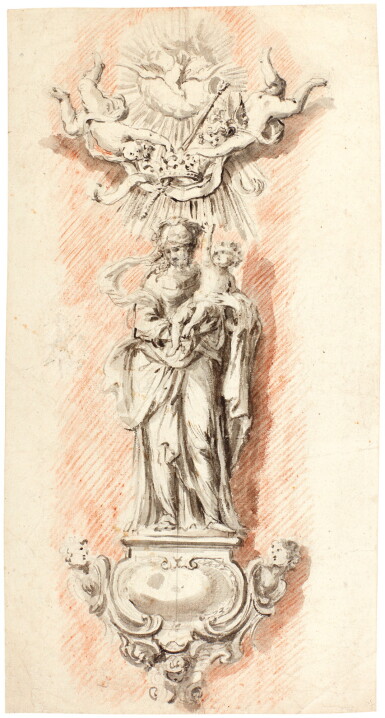 View full screen - View 1 of Lot 71. WILLEM KERRICX | STUDY FOR A PILLAR STATUE OF THE VIRGIN AND CHILD CROWNED BY ANGELS.