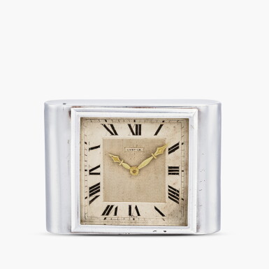 View full screen - View 1 of Lot 2463. London retailed | A silver 8-day dashboard clock made by the Coüet workshop, Circa 1929.
