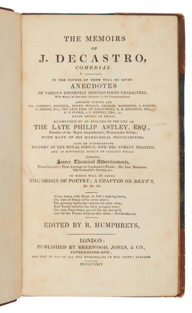 View full screen - View 1 of Lot 209. DeCastro, Jacob | Actors, reminiscences, theater, Astley.