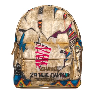 View full screen - View 1 of Lot 115. Chanel Gold Graffiti Printed "Street Spirit" Backpack of Canvas with Gold Tone Hardware.