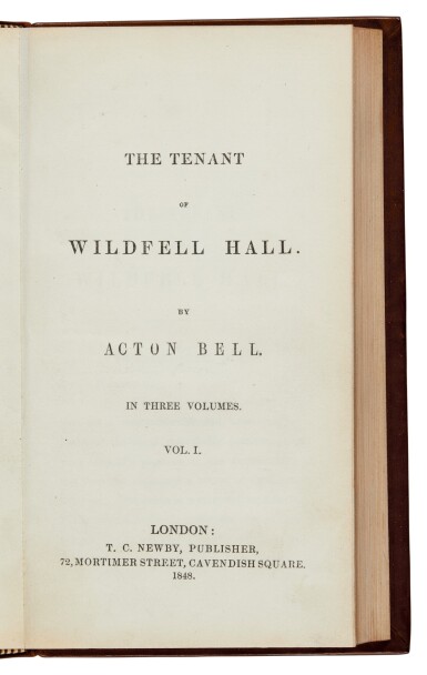 View full screen - View 1 of Lot 69. Anne Brontë | The Tenant of Wildfell Hall, 1848, first edition, 3 volumes.
