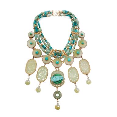 View full screen - View 1 of Lot 128. Jade, Turquoise and Hardstone Necklace.