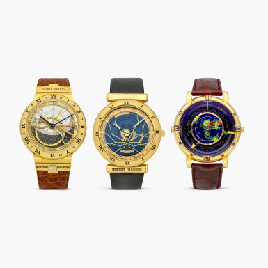 View full screen - View 1 of Lot 2275. Trilogy of Time | Astrolabium Galileo Galilei Reference 921-22, Planetarium Copernicus Reference 801-22 and Tellurium Johannes Kepler Reference 871-77 | A trilogy of three yellow gold astronomical wristwatches, Circa 1985-1992.