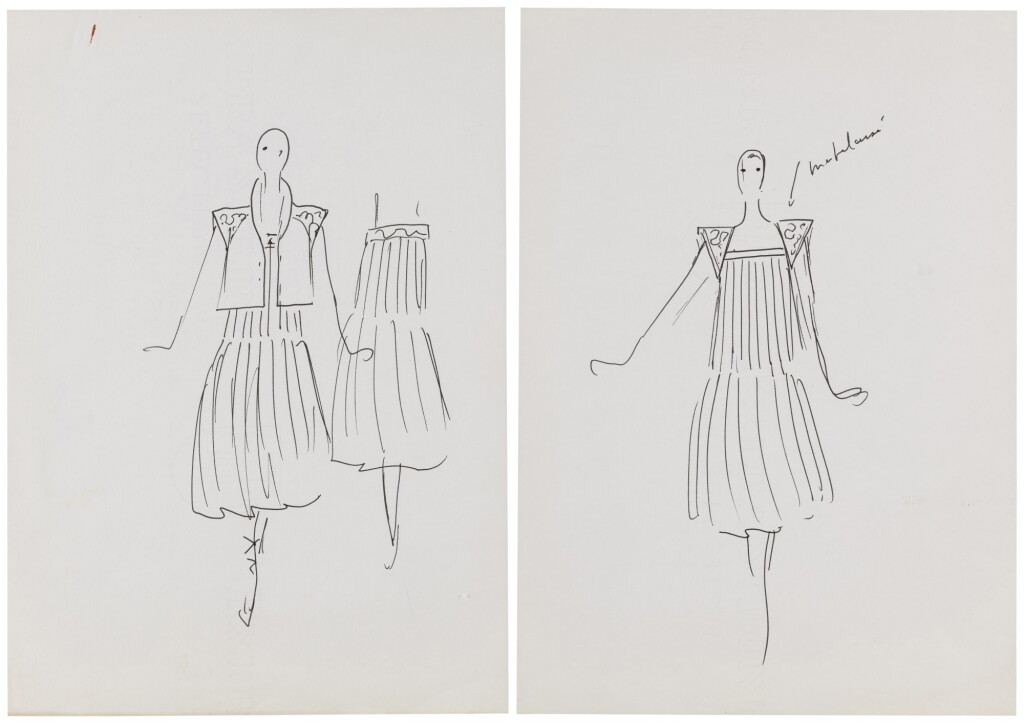 View full screen - View 1 of Lot 66. Two original sketches for fashion, in the 80's | Deux croquis de mode originaux, dans les années 1980.