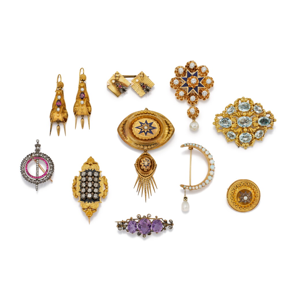 View full screen - View 1 of Lot 30. Collection of gem set and diamond jewels, 19th century.