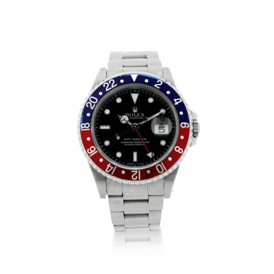 View full screen - View 1 of Lot 118. REFERENCE 16750 GMT-MASTER 'PEPSI' A STAINLESS STEEL AUTOMATIC DUAL TIME WRISTWATCH WITH DATE AND BRACELET, CIRCA 1970.