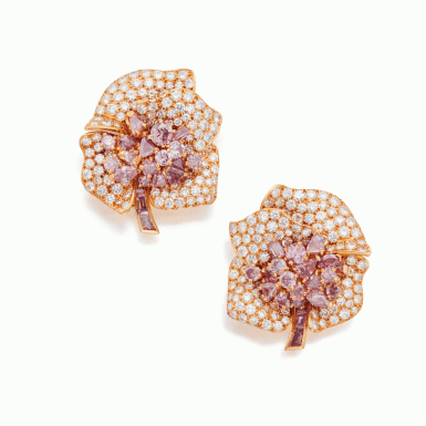 View full screen - View 1 of Lot 137. Pair of Colored Diamond and Diamond Earclips, France.