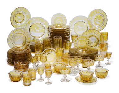 View full screen - View 1 of Lot 326. AN EXTENSIVE BOHEMIAN AMBER-TINTED ENGRAVED GLASS HUNTING SERVICE, CIRCA 1870.