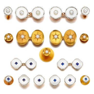 View full screen - View 1 of Lot 210. Three pearl dress sets, late 19th to early 20th century.