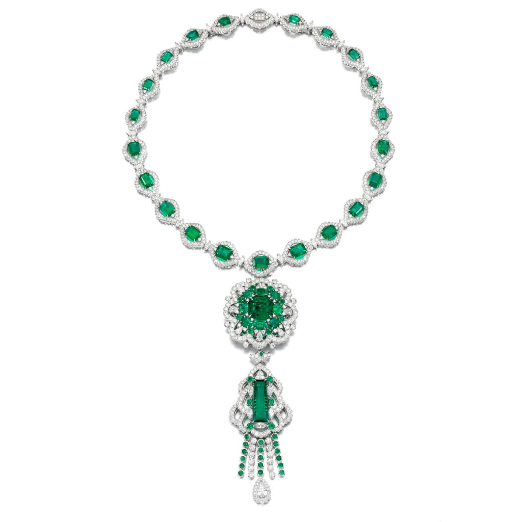 View full screen - View 1 of Lot 38. Emerald and diamond necklace.