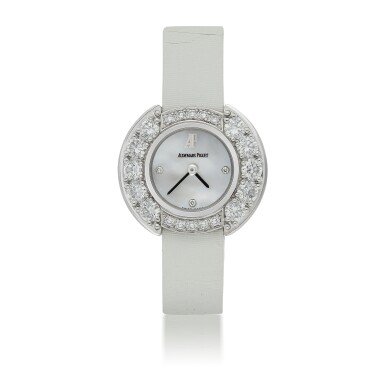 View full screen - View 1 of Lot 11. AUDEMARS PIGUET | A WHITE GOLD AND DIAMOND-SET QUARTZ WRISTWATCH, CIRCA 1980.