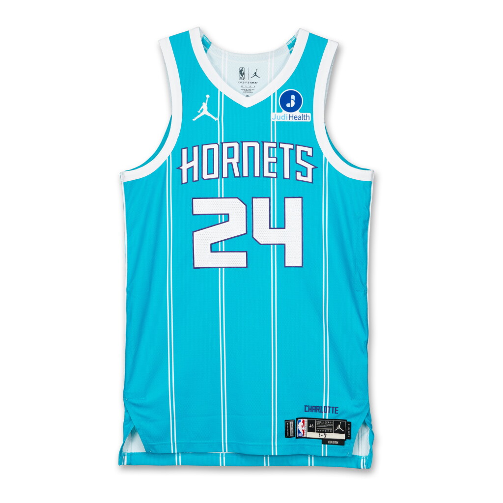 View full screen - View 1 of Lot 6. Brandon Miller Charlotte Hornets 2025-2026 Game Worn Icon Edition Jersey .