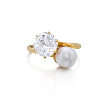 View full screen - View 1 of Lot 199. Natural Pearl and Diamond Ring.