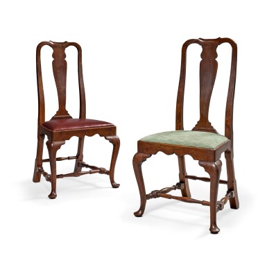 View full screen - View 1 of Lot 849. The Bliss Family Pair of Queen Anne Walnut Side Chairs, probably Springfield, Massachusetts, Circa 1760.