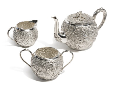 View full screen - View 1 of Lot 332. A Silver Three-Piece Tea Set, Chinese or Japanese Export, Late 19th Century.