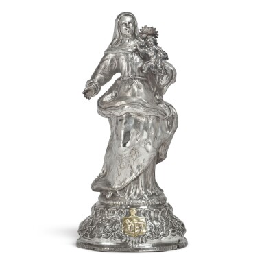 View full screen - View 1 of Lot 741. A SPANISH SILVER FIGURE OF THE VIRGIN AND CHILD, JUAN ALTET, BARCELONA, DATED 1774.