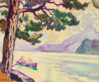 View full screen - View 1 of Lot 202. Barque sur le lac.