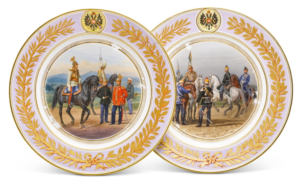 View full screen - View 1 of Lot 109. Two porcelain military plates, Imperial Porcelain Factory, St Petersburg, period of Alexander II, 1873.