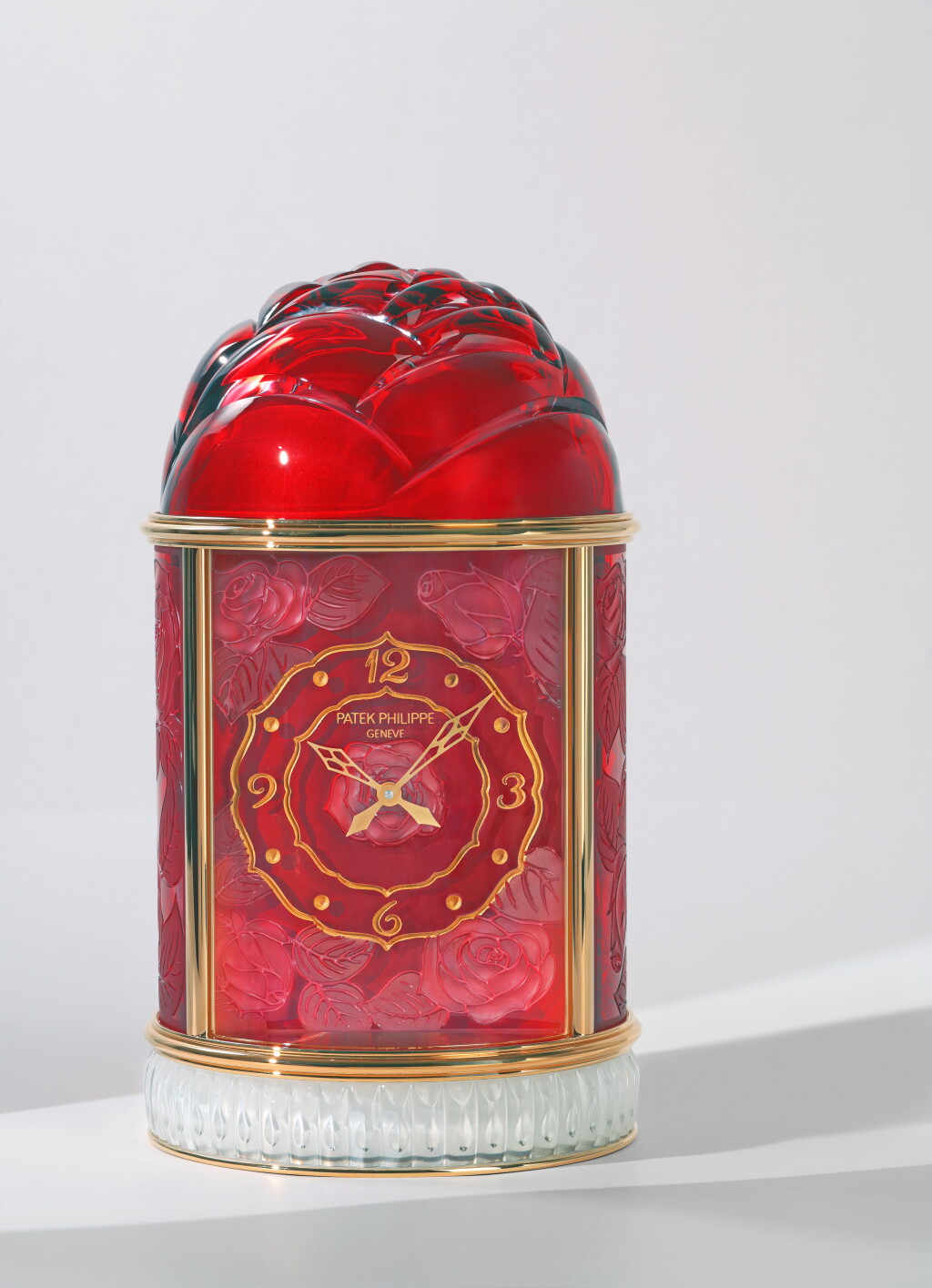 View full screen - View 1 of Lot 326. 'Red Roses', Reference 1642M-001 | A Baccarat crystal and gold plated brass dome clock | Circa 2012.