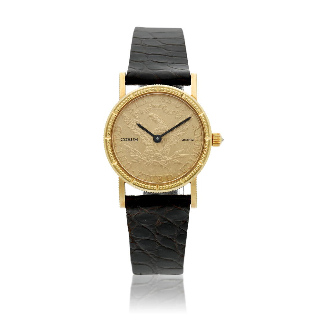 View full screen - View 1 of Lot 9. A yellow gold five dollar coin wristwatch, Circa 1990.
