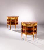 A pair of Louis XVI tulipwood and amaranth marquetry with gilt-bronze mount console dessertes, circa 1780 | Paire de consoles desserte en marqueterie d'amarante et bois de rose, monture de bronze doré d'époque Louis XVI, vers 1780
