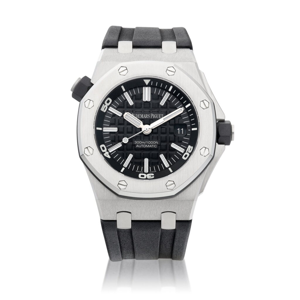 View full screen - View 1 of Lot 2164. Royal Oak Offshore, Reference 15703ST.OO.A002CA.01 | A stainless steel wristwatch with date, Circa 2012 | 愛彼 | 皇家橡樹離岸型系列 型號15703ST.OO.A002CA.01 | 精鋼腕錶,備日期顯示,約2012年製.