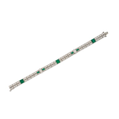 View full screen - View 1 of Lot 121. Emerald and Diamond Bracelet.