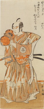 Attributed to Katsukawa Shunsho (1726-1792) | The actor Matsumoto Koshiro IV in the role of a samurai playing a taiko | Edo period, 18th century