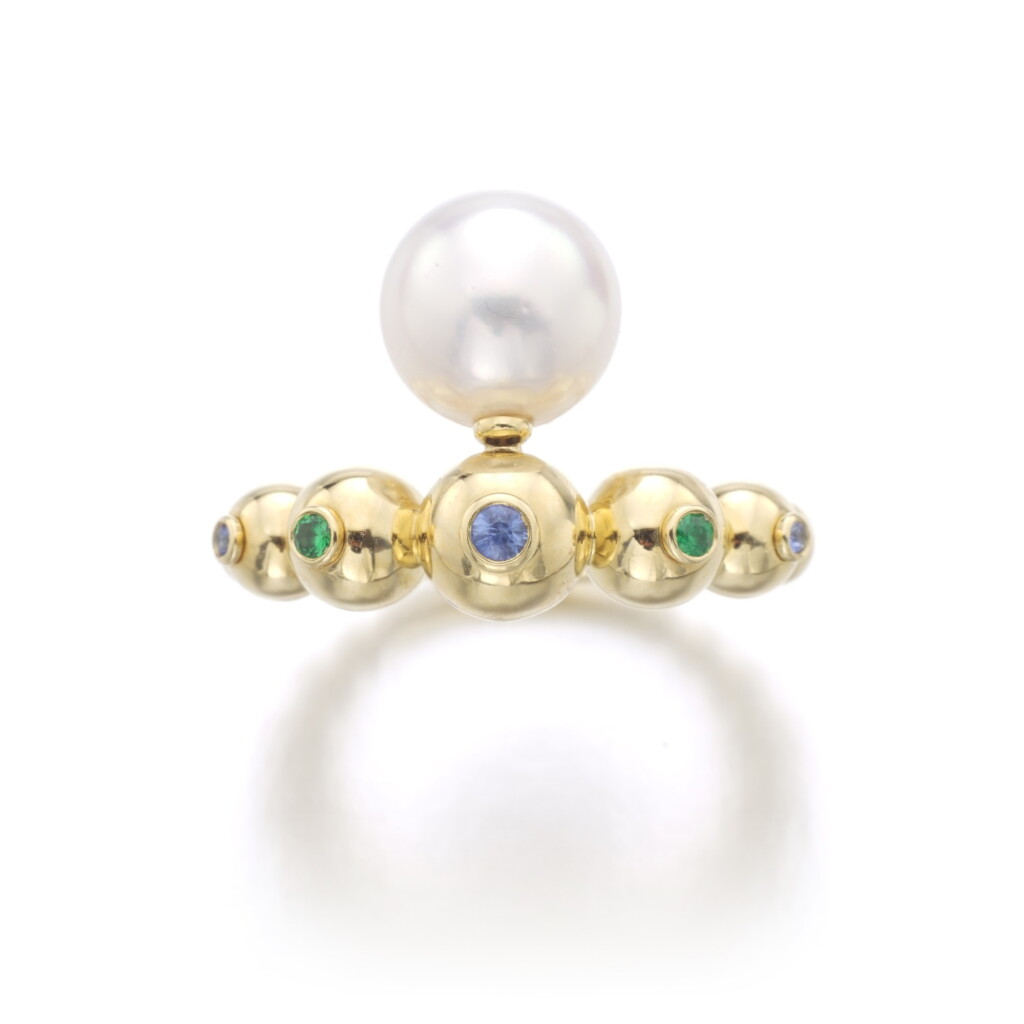 View full screen - View 1 of Lot 150. JAMES GANH | CULTURED PEARL AND GEM SET RING.