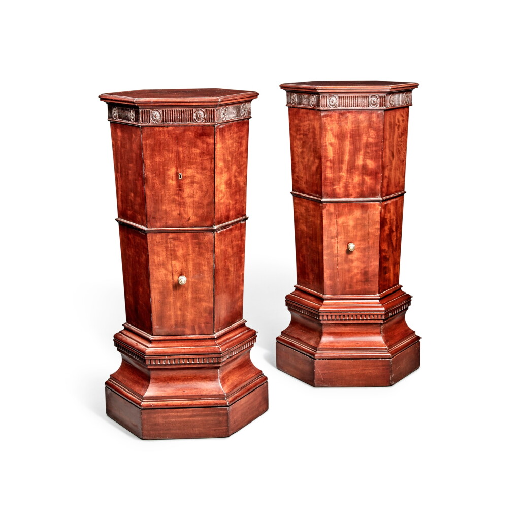 View full screen - View 1 of Lot 114. A Pair of George III Mahogany Octagonal Pedestal Cupboards, Circa 1775.