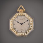 A yellow gold, rock crystal, and enamel octagonal open faced watch, Circa 1925