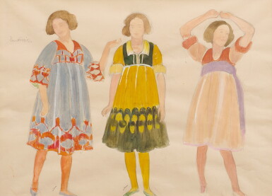 View full screen - View 1 of Lot 17. Étude (Trois filles en costume) (Étude pour la XXIVe Fête fédérale de chant, 1928).