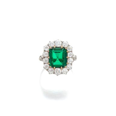 View full screen - View 1 of Lot 523. Emerald and diamond ring.