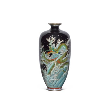 View full screen - View 1 of Lot 48. A cloisonné enamel vase | With inscription Nihon bihin (Japanese work of art) | Meiji period, late 19th century.