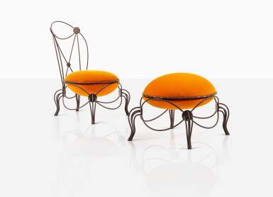 View full screen - View 1 of Lot 166. Frou Frou chair and stool.