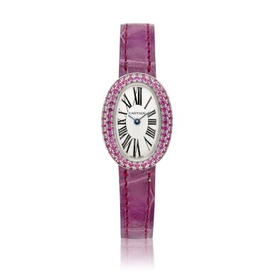 View full screen - View 1 of Lot 8705. Mini Baignoire, Reference 2369 | A white gold and pink sapphire-set wristwatch, Circa 2002 | 卡地亞 | Mini Baignoire 型號2369 | 白金鑲粉紅色藍寶石腕錶,約2002年製.