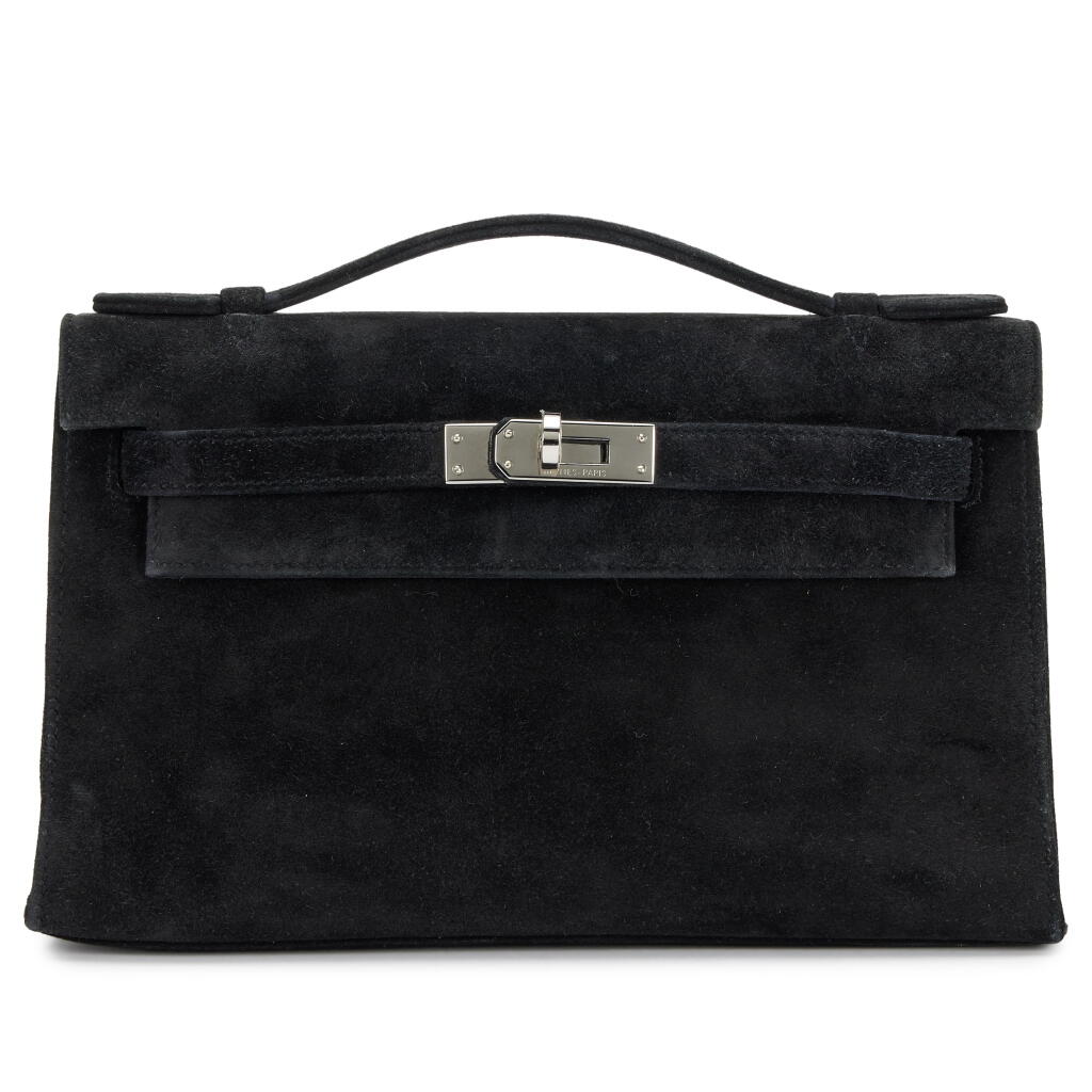 View full screen - View 1 of Lot 77. Black Veau Doblis Kelly Pochette Palladium Hardware, 2005.