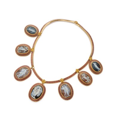 View full screen - View 1 of Lot 458. Gold, Enamel and Sardonyx Necklace, France.