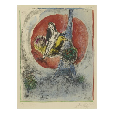 View full screen - View 1 of Lot 117. MARC CHAGALL | THE EIFFEL TOWER LOVERS (MOURLOT 187).