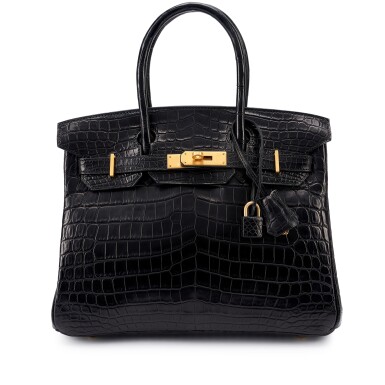 View full screen - View 1 of Lot 113. Black Matte Niloticus Crocodile Birkin 30 Brushed Gold Hardware, 2003.