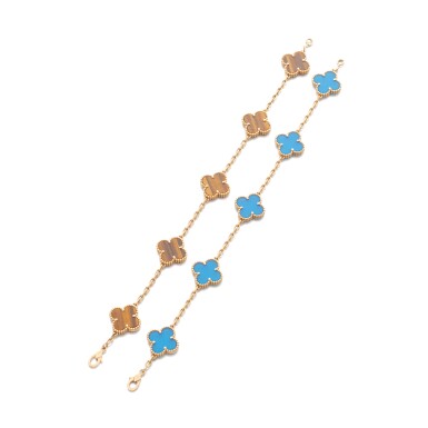 View full screen - View 1 of Lot 824. Tiger's eye bracelet, 'Alhambra' and a blue agate bracelet, 'Alhambra'.