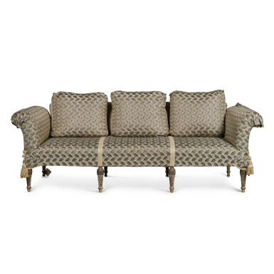 View full screen - View 1 of Lot 108. An Italian Neoclassical Style Silvered and Gilt Upholstered Settee, Probably by Maison Jansen.