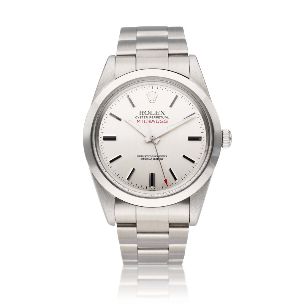 View full screen - View 1 of Lot 18. Reference 1019 Milgauss | A stainless steel automatic antimagnetic wristwatch with bracelet, Circa 1968.
