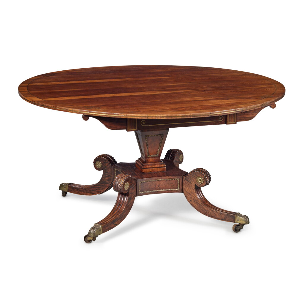 View full screen - View 1 of Lot 140. A Regency Brass-Inlaid Rosewood Centre Table, Circa 1810.